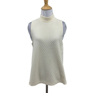 Eri & Ali Top Womens M Medium Ivory Sleeveless Mock Neck Jacquard Button Back